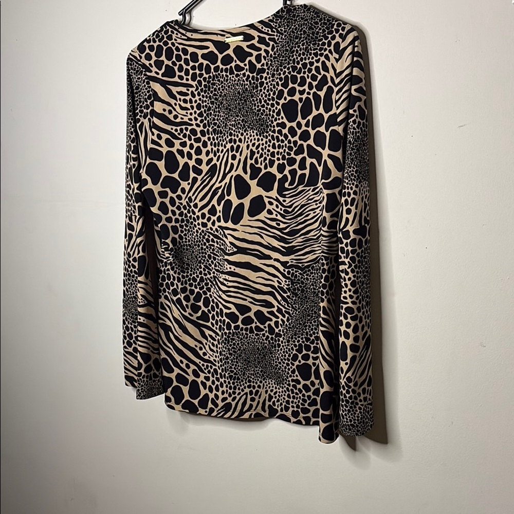 MICHAEL Michael Kors Black and Tan Animal Print Blouse - Picture 8 of 9